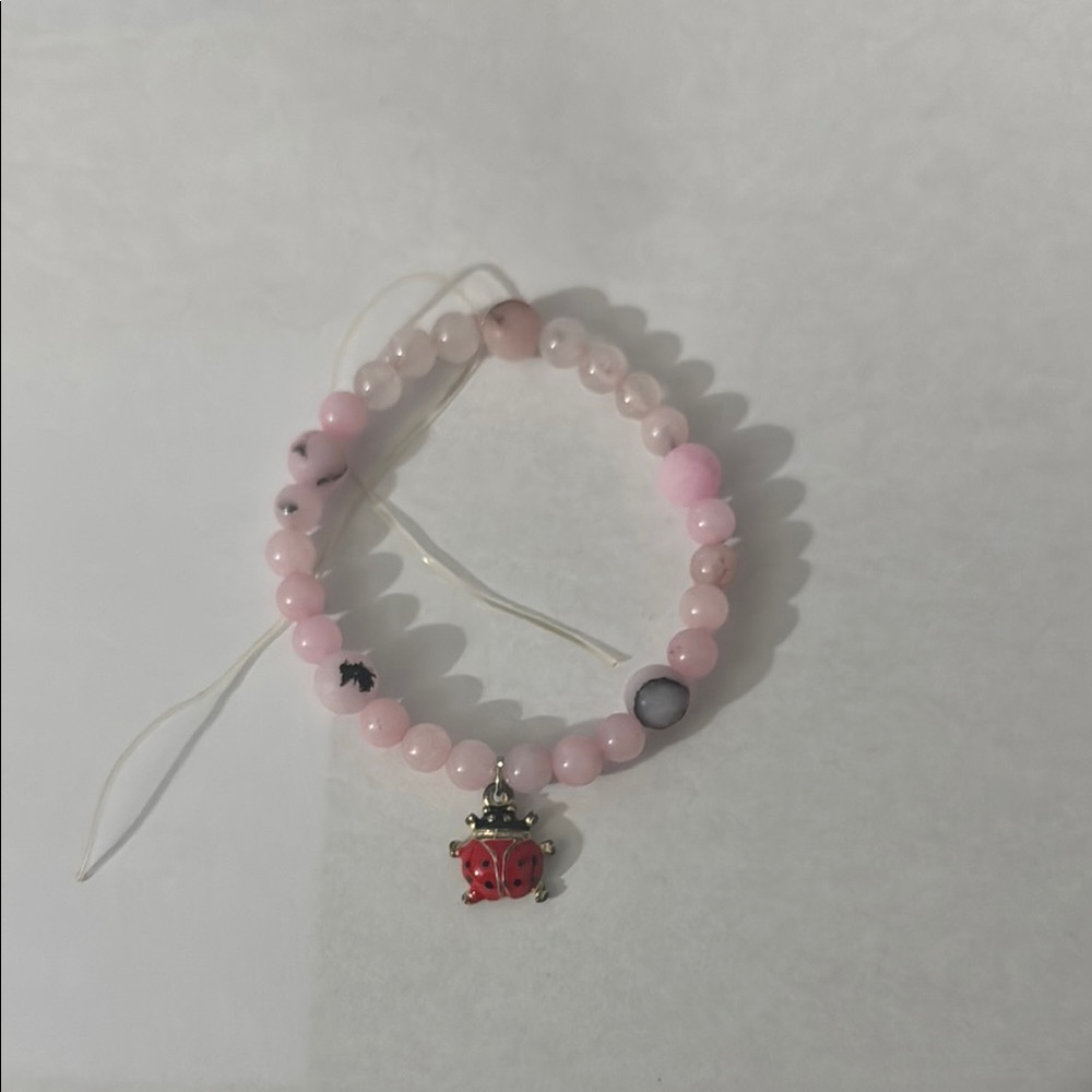 Fashion Jewelry Pink Beaded Bracelet with Ladybug Charm